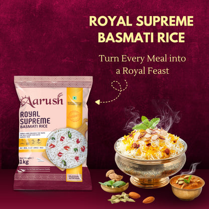 Aarush Royal Supreme Basmati Rice  Extra Long Grain, Naturally Aged (1kg, 5kg, 30kg)