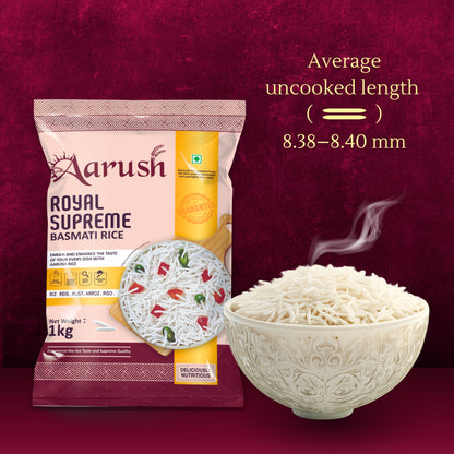 Aarush Royal Supreme Basmati Rice  Extra Long Grain, Naturally Aged (1kg, 5kg, 30kg)